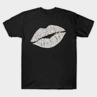 Silver Faux Glitter Lips T-Shirt